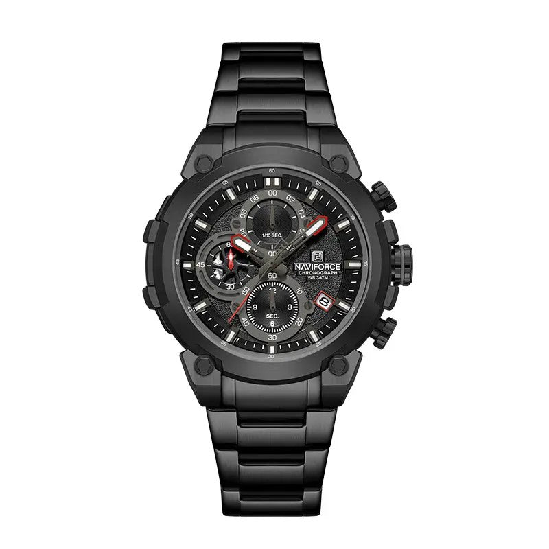 NAVIFORCE NF8071 Men’s Quartz Chronograph Watch, Stainless Steel Luminous Waterproof Sports Watch with Date and Stopwatch