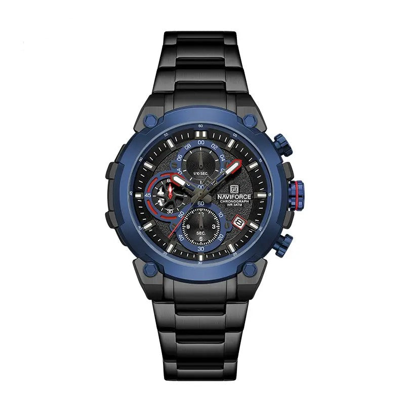 NAVIFORCE NF8071 Men’s Quartz Chronograph Watch, Stainless Steel Luminous Waterproof Sports Watch with Date and Stopwatch