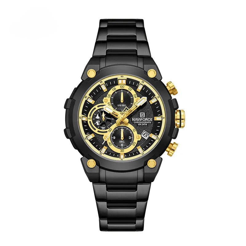 NAVIFORCE NF8071 Men’s Quartz Chronograph Watch, Stainless Steel Luminous Waterproof Sports Watch with Date and Stopwatch