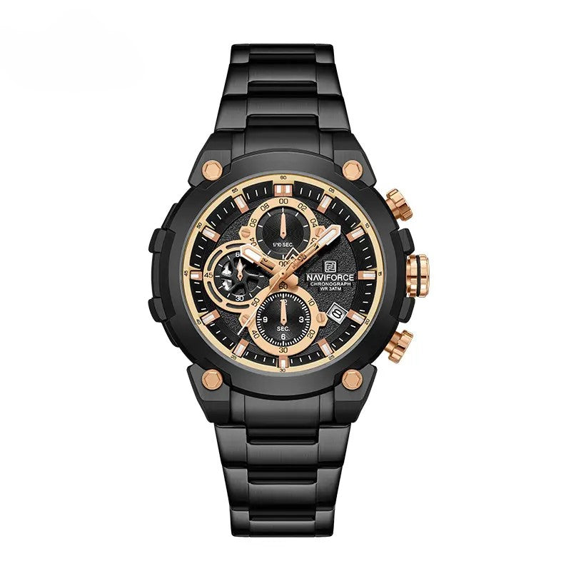 NAVIFORCE NF8071 Men’s Quartz Chronograph Watch, Stainless Steel Luminous Waterproof Sports Watch with Date and Stopwatch