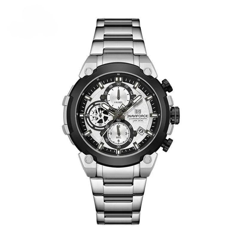 NAVIFORCE NF8071 Men’s Quartz Chronograph Watch, Stainless Steel Luminous Waterproof Sports Watch with Date and Stopwatch