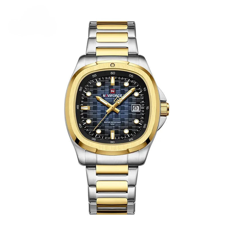NAVIFORCE NF9240 Men’s Quartz Date Watch, Japanese Movement, Square Dial, Stainless Steel, Waterproof Design