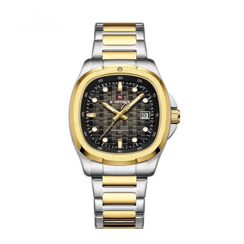 NAVIFORCE NF9240 Men’s Quartz Date Watch, Japanese Movement, Square Dial, Stainless Steel, Waterproof Design
