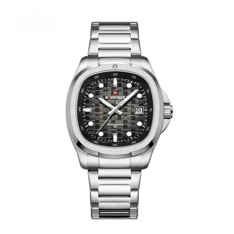 NAVIFORCE NF9240 Men’s Quartz Date Watch, Japanese Movement, Square Dial, Stainless Steel, Waterproof Design