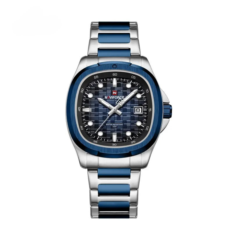NAVIFORCE NF9240 Men’s Quartz Date Watch, Japanese Movement, Square Dial, Stainless Steel, Waterproof Design