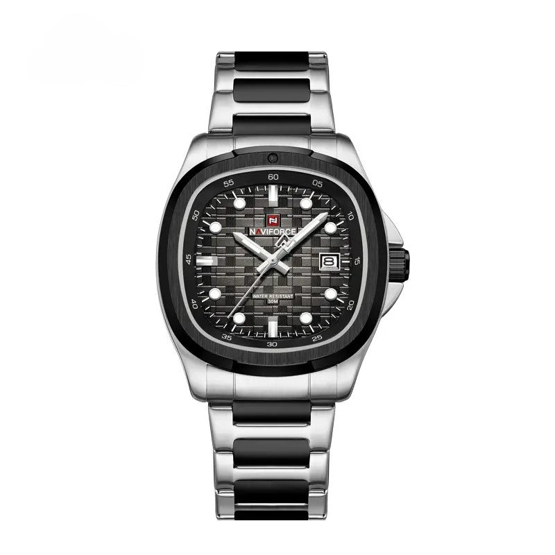 NAVIFORCE NF9240 Men’s Quartz Date Watch, Japanese Movement, Square Dial, Stainless Steel, Waterproof Design