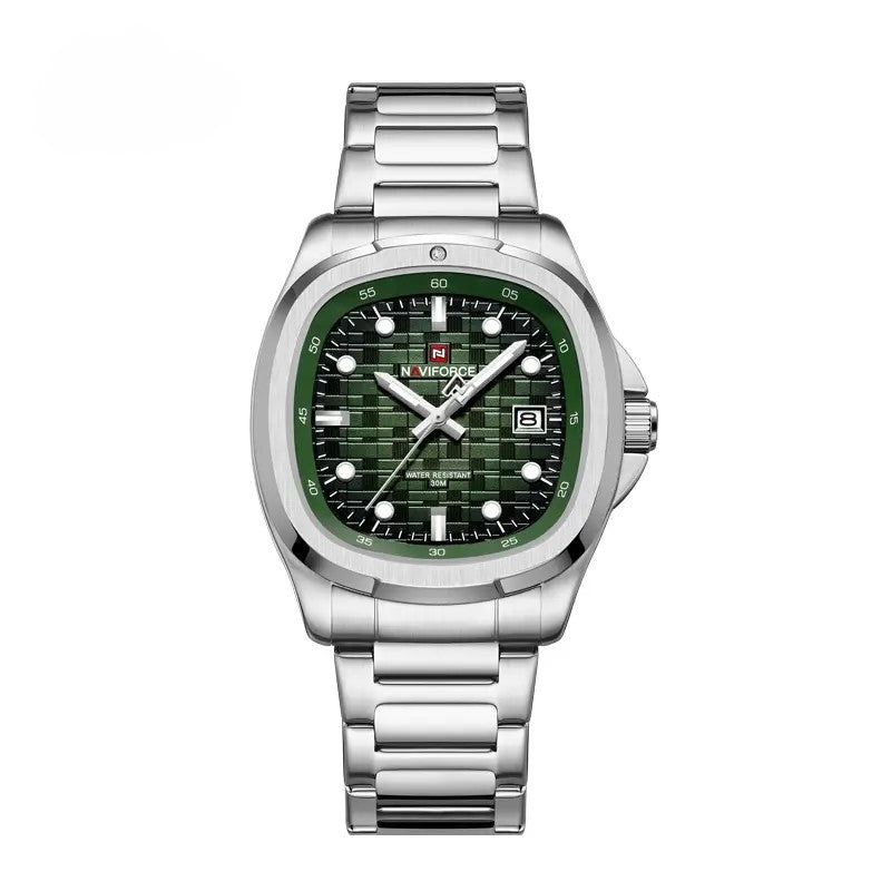 NAVIFORCE NF9240 Men’s Quartz Date Watch, Japanese Movement, Square Dial, Stainless Steel, Waterproof Design