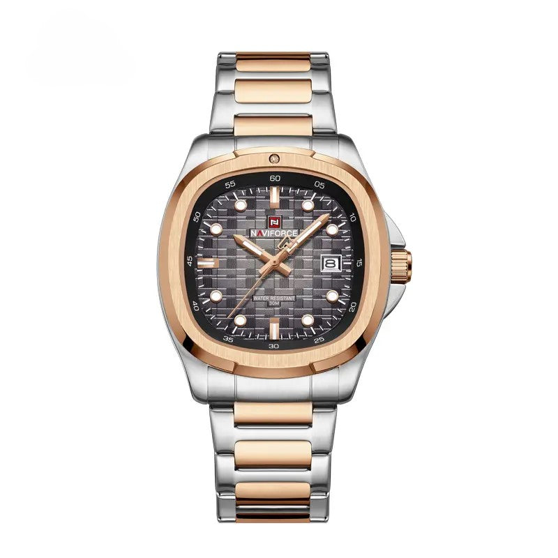 NAVIFORCE NF9240 Men’s Quartz Date Watch, Japanese Movement, Square Dial, Stainless Steel, Waterproof Design