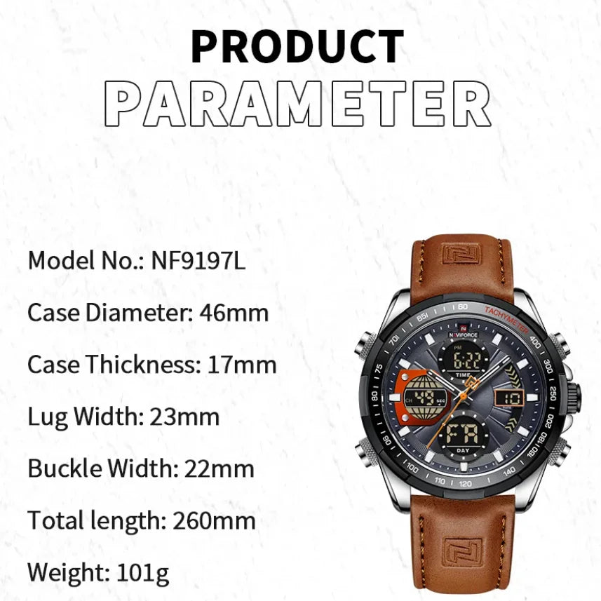 NAVIFORCE NF9197L Men’s Sport Watch 3Bar Waterproof Quartz