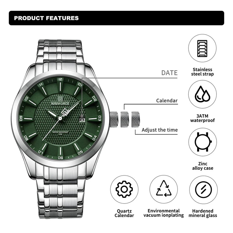 NAVIFORCE NF8032 Men Quartz Date Display Wristwatch Waterproof