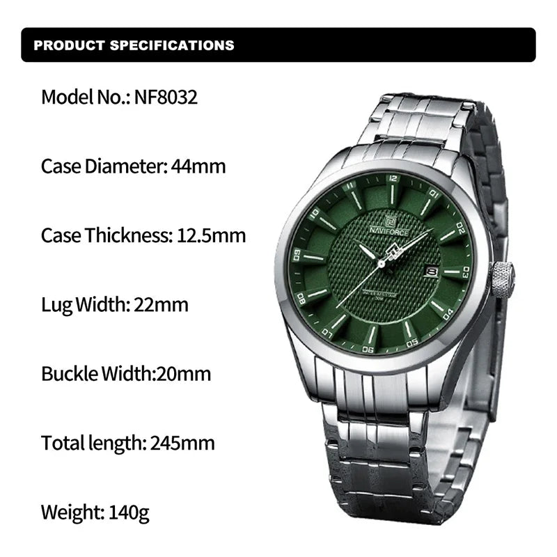NAVIFORCE NF8032 Men Quartz Date Display Wristwatch Waterproof