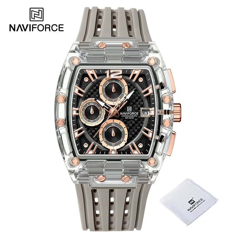 New NAVIFORCE Men’s Quartz Multifunction Watches Fashion Sports Chronograph 5ATM Waterproof Silicone Band Casual Man Wrist Watch - srggy