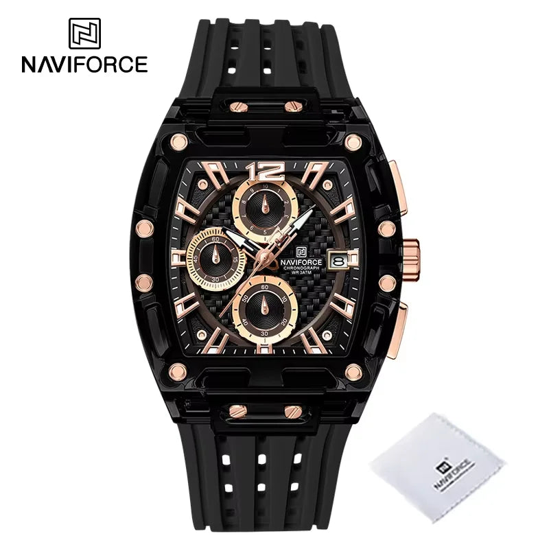 New NAVIFORCE Men’s Quartz Multifunction Watches Fashion Sports Chronograph 5ATM Waterproof Silicone Band Casual Man Wrist Watch - brgb-2