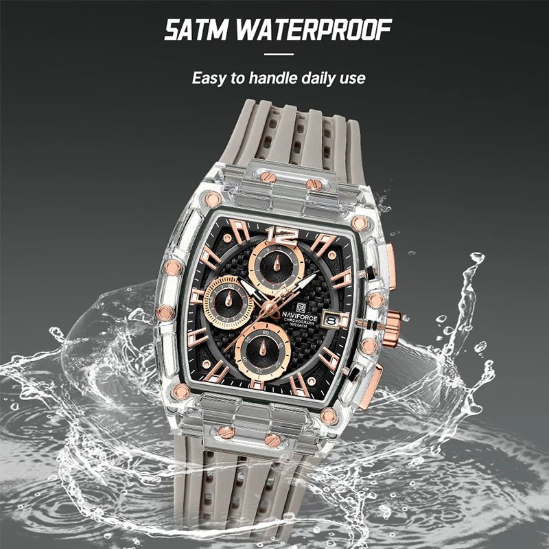 New NAVIFORCE Men’s Quartz Multifunction Watches Fashion Sports Chronograph 5ATM Waterproof Silicone Band Casual Man Wrist Watch