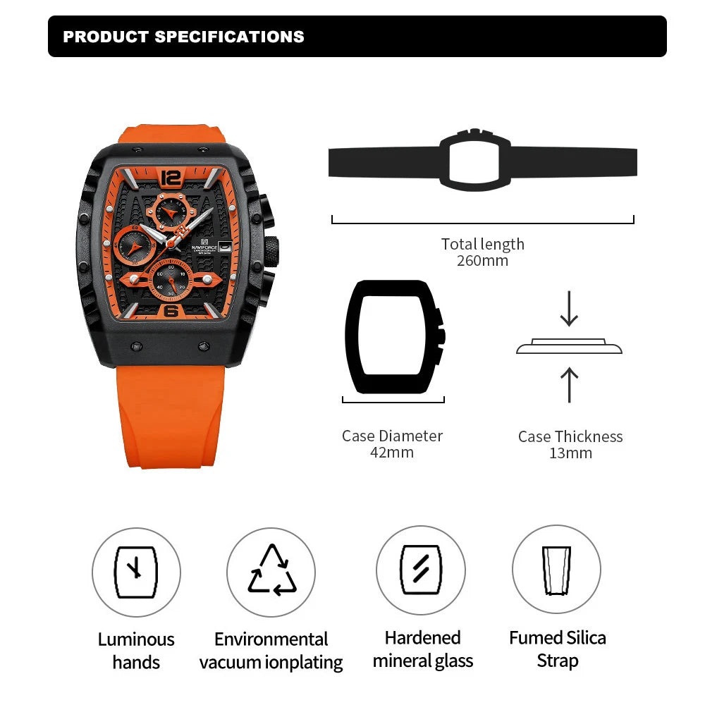 NAVIFORCE NF8025 men's luxury chronograph wristwatch, waterproof quartz