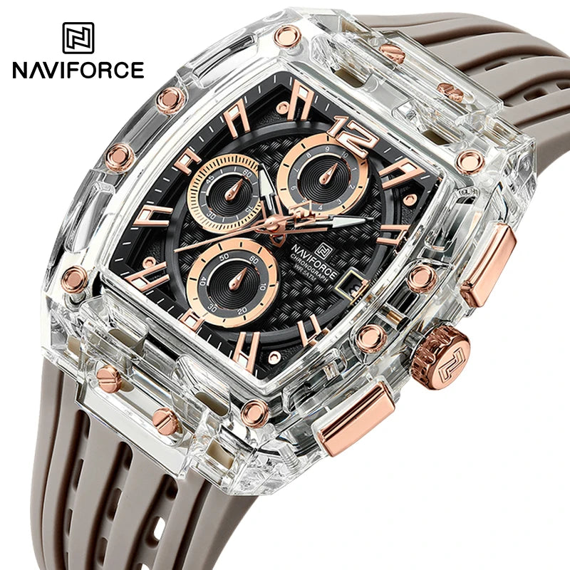 New NAVIFORCE Men’s Quartz Multifunction Watches Fashion Sports Chronograph 5ATM Waterproof Silicone Band Casual Man Wrist Watch