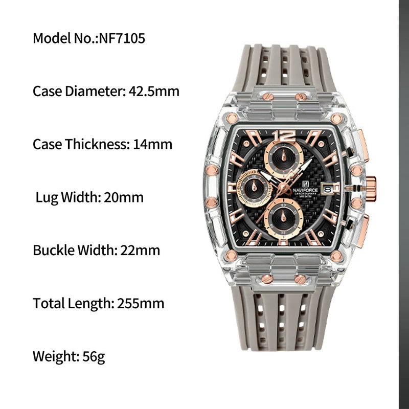 New NAVIFORCE Men’s Quartz Multifunction Watches Fashion Sports Chronograph 5ATM Waterproof Silicone Band Casual Man Wrist Watch