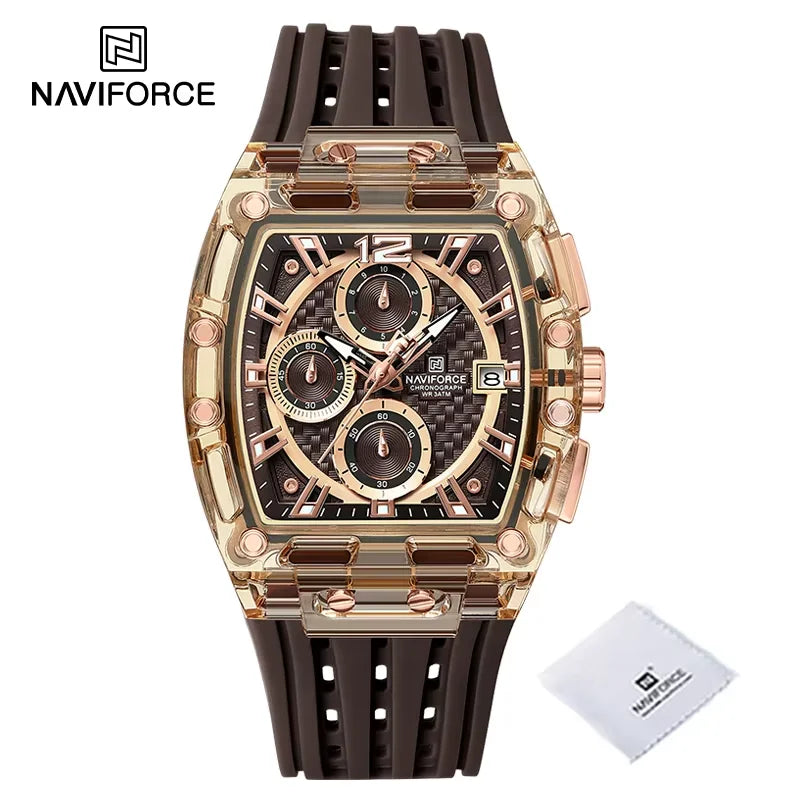 New NAVIFORCE Men’s Quartz Multifunction Watches Fashion Sports Chronograph 5ATM Waterproof Silicone Band Casual Man Wrist Watch - rgcerg