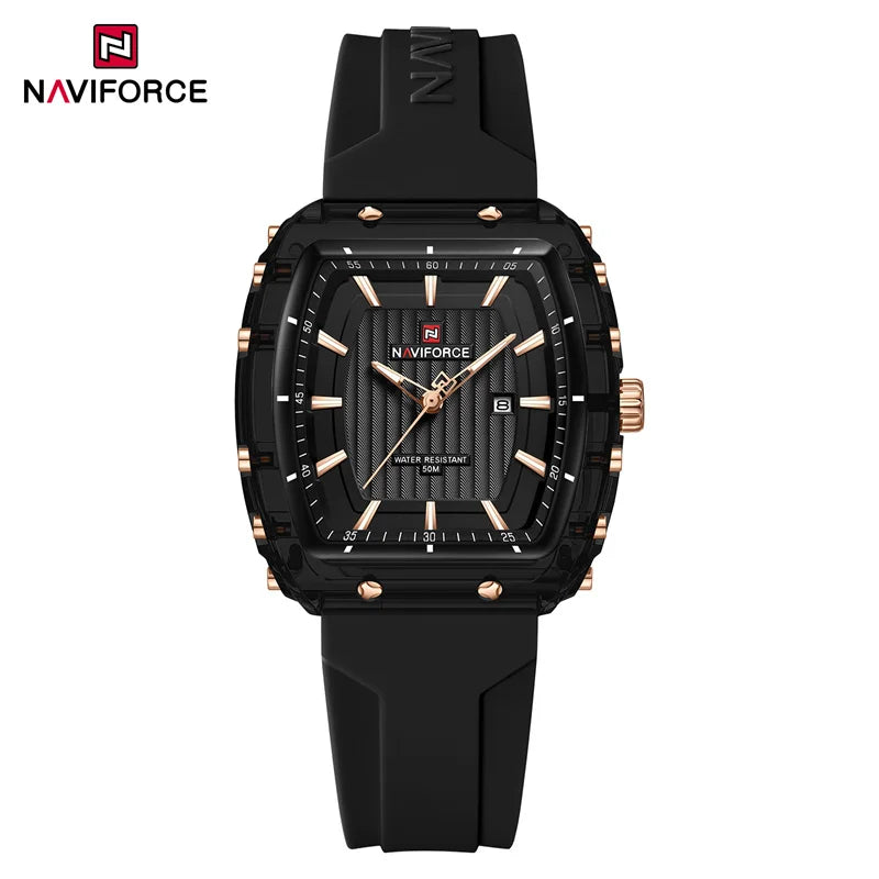 NAVIFORCE Ladies Wristwatches Fashion Comfortable Silicone Strap Date Women’s Watches Quality Waterproof Female Luminous Clock - brgb