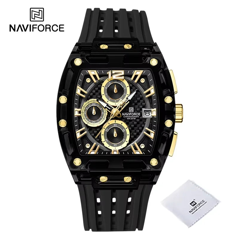 New NAVIFORCE Men’s Quartz Multifunction Watches Fashion Sports Chronograph 5ATM Waterproof Silicone Band Casual Man Wrist Watch - bgb