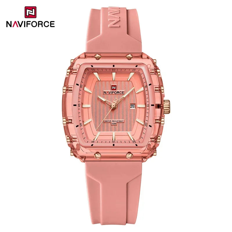 NAVIFORCE Ladies Wristwatches Fashion Comfortable Silicone Strap Date Women’s Watches Quality Waterproof Female Luminous Clock - ppp