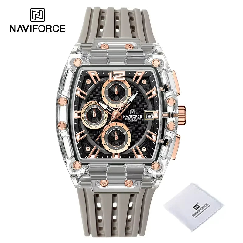 New NAVIFORCE Men’s Quartz Multifunction Watches Fashion Sports Chronograph 5ATM Waterproof Silicone Band Casual Man Wrist Watch - srggy-2