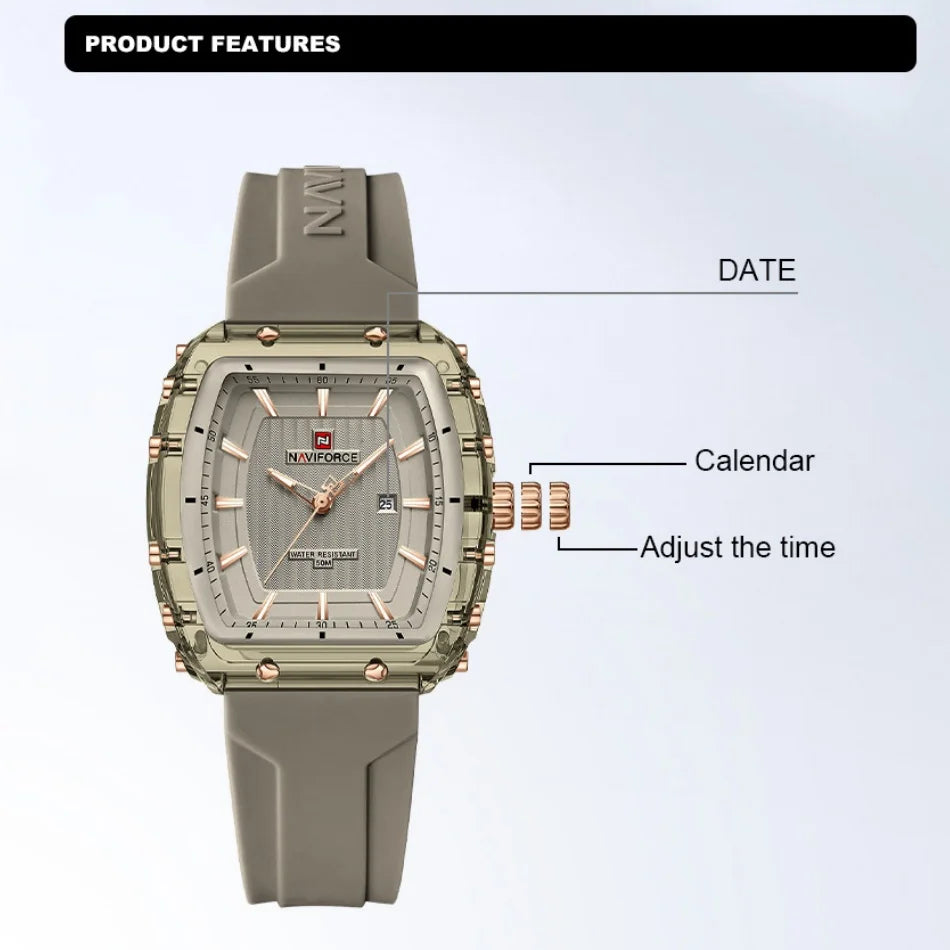 NAVIFORCE Ladies Wristwatches Fashion Comfortable Silicone Strap Date Women’s Watches Quality Waterproof Female Luminous Clock