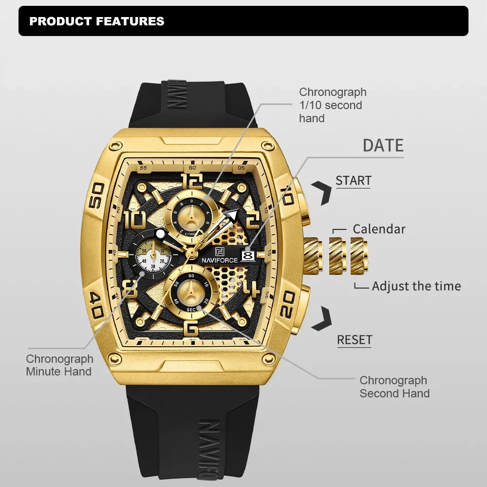 NAVIFORCE NF8052 Men Gold Design Quartz Watches Casual Male Wrist Watch