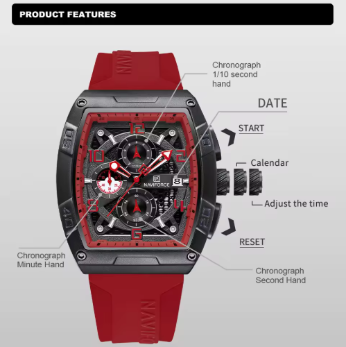 NAVIFORCE 8052 Men’s Sports Quartz Watch with Silicone Strap